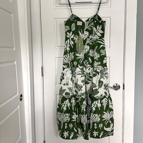 NWT Farm Rio Forest Soul Mix Midi Dress, Green and White, Size M - Picture 4 of 8